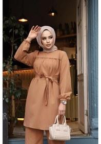 Resim Misskayle Fırfır Detaylı Tesettür Camel Takım Camel 