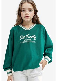 Resim Defacto Kız Çocuk Oversize Geniş Kalıp V Yaka Baskılı Okul Sweatshirt F7583a825augn651 Yeşil 