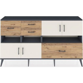 Resim Arges Konsol 5 Raflı 4 Çekmeceli 4 Kapaklı 176x30x99 Antrasit-aytaşı/çam Aytası/atlas Çam - Antrasıt 
