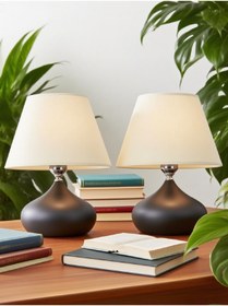 Resim 571 Store 2 ADET ELİPS MASA ABAJUR METAL GÖVDE KUMAŞ BAŞLIK AYDINLATMA 