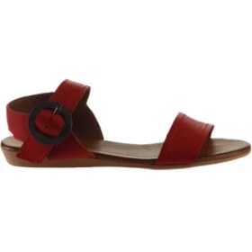 Resim Bueno Shoes Kırmızı Deri Kadın Düz Sandalet 