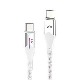Resim Bix Type-C to Type-C 60W Örgülü LED Işıklı Şarj ve Data Kablosu 1 Metre Beyaz 