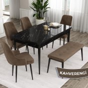 Resim Canisa Concept Ram Serisi 80 x 132 cm Mutfak Masa Takımı Siyah Mermer Desen Masa 4 Sandalye ve 1 Bench 