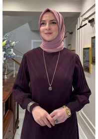 Resim Rabia Şamlı Yağmur Triko Elbise Mürdüm Normal 