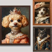 Resim Özel Evcil Hayvan Portre Poster, Taçlı Kraliyet Şövalyesi ve Soylu Kadın, Rönesans Tarzı Köpek ve Kedi Sanat Baskısı Ev Ofisi, Oturma Odası, Yatak Odası Dekoru için, Hayvan Severler İçin İdeal Hediye 