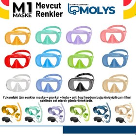 Resim M1 Molys Dalış Maskesi + Kutusu + Şnorkel Seti Pembe 