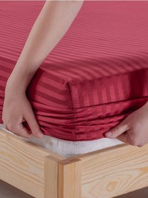 Resim Bordo Pamuklu Çizgili Saten Lastikli Çarşaf Takımı Tek Kişilik + 1 Yastık Kılıfı Bordo 
