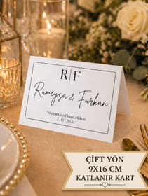Resim Emtory 10 Adet | Katlanır Masa Kartı - Çift Yön Baskı - 9x16cm - Söz Nişan Özel Yazı 