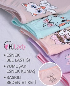 Resim Hilady Kız Çocuk Külot, 10'lu Paket, Pamuklu Kumaş, Açık Renkler, Sevimli Kediler 