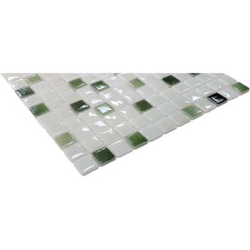 Resim MozaiKristaL Tüm Yaşam Alanlarının Tüm Yüzeyleri İçin Beyaz-Yeşil Mix. Cam Mozaik. Taş Ölçüsü: 25X25 Mm. File Ölçüsü: 31.5X31.5 cm. ( 1 Koli = 10 File = 1 m2 Fiyatıdır ) 