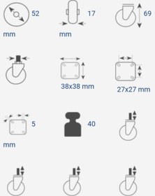 Resim ARON (4 ADET) 254 Tekerlek Frenli Mobilya Sehpa Komidin Büro Ofis Tekerleği 50*20 7cm Yükseklik 