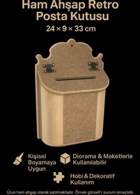 Resim Eymen Hobi Ham Ahşap Retro Posta Kutusu 24x9x33 cm | Boyamaya Uygun Dekoratif 