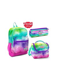 Resim Renkli Batik Desenli Dört Bölmeli Okul Sırt Çantası Beslenme Kalemlik 3 Lü Set 23739 Diğer 