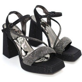 Resim Beyaz London Taş Biye Detaylı Kalın Topuklu Kadın Abiye Ayakkabı Siyah Siyah 