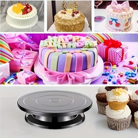 Resim Kaymaz Plastik Pasta Döner Tablası - Doğum Günü Pastaları, Cupcake'ler ve Yaratıcı Tatlılar için Mükemmel, Sağlam Tutma Kolu Tasarımı, Pürüzsüz Dönen Yüzey 