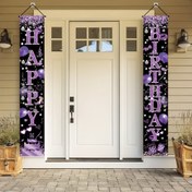 Resim 1 Adet Doğum Günü Partisi Porsuk Dekorasyonları, 180cm x 30cm Siyah Mor Polyester Kapı & Duvar Asma Bayrakları, Dayanıklı Çok Amaçlı Dış Mekan & İç Mekan Kutlama Bannerları, Elektrik Gerektirmez 