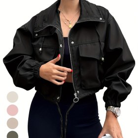 Resim Kadınlar İçin Hafif Kısa Ceket - Fermuarlı Cepli Anorak Kaban, Yapısal Esnemez Kumaş, Günlük ve Resmi Etkinlikler İçin Rahat Giyim, Kolay Çamaşır Makinesinde Yıkanabilir, Düğmeli Kapama, İlkbahar Modası, Bol Kesim, Dayanıklı Yapım, Uzun Kollu Üst, Streetwear Tutkunları 
