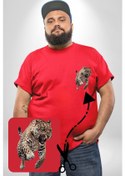 Resim Jaguar Sırtından Çıkan Kırmızı Büyük Beden Kadın Basic Minimal Baskılı Tişört Kırmızı 