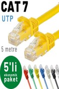 Resim IRENIS 5 Adet 5 Metre Cat7 Utp Kablo Ethernet Network Internet Lan Kablosu, Sarı 