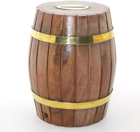 Resim Pirinç Ahşap Fıçı Kumbara 12.5 Cm 