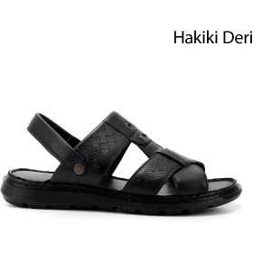 Resim Gönderi(r) Erkek Siyah Hakiki Deri Comfort Sandalet 