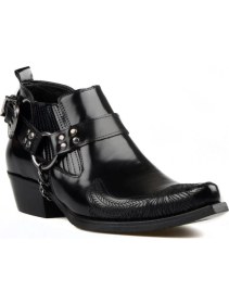 Resim FootCourt Siyah Açma Deri Nakışlı Kovboy Ayakkabısı 