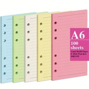 Resim 1 Paket 100 Sayfa (200 Sayfa) A6/A5 Renkli Dolgu Kağıdı, [5 Renk] Kalın Dolgu Kağıdı 6 Delikli Dolgu Kağıdı Gevşek Yaprak Kağıt, 6 Halkalı Ciltli Dergi Defteri için 