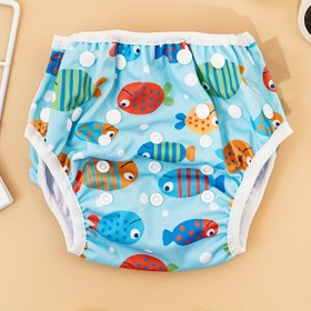 Resim Happyflute 1 Adet Renkli Balık Desenli Yeniden Kullanılabilir Gençler Yüzme Bezi - Yazlık Plaj İçin Esnek Poliester Eğitim Pantolonu, Elastik Bel Bandı ile | Dayanıklı Yüzme Pantolonları 