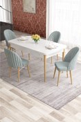 Resim Canisa Elf Serisi 80x132 Beyaz Masa Doğal Ahşap Ayak 4 Su Yeşili Sandalye Gold Halkalı Mutfak Masası Takımı 