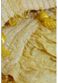 Resim El Dokuması Sarı İpek Şal - Gofreli - Ödemiş İpeği 