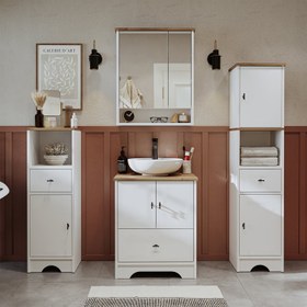 Resim Lavabolu Banyo Dolabı 4lü Set - Aria - 60 CM / Atlas Çam-Beyaz 