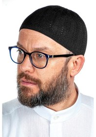 Resim Safir Ince Örme Dantel Namaz Takkesi Siyah 1 Adet 