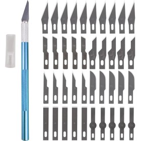 Resim Mingjin Shop 1 40 Adet Tarzı ile Mavi Kuaıqu Kaymaz Metal Neşter Seti Aracı Oyma Dıy Zanaat Bıçak Cep Telefonu Not Defteri Filmi Modeli Araçları Kağıt Kesici (Yurt Dışından) 