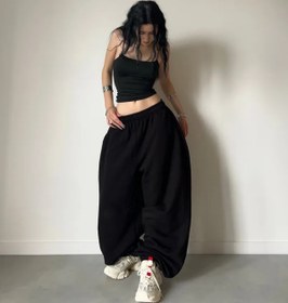Resim STYKEER Yazlık Baggy Büyük Beden Ekstra Bol Paçası Lastikli İç Göstermeyen Kumaş Pamuklu Oversize Eşofman 