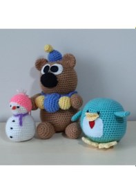 Resim Amigurumi Örgü Oyuncak Ayı Penguen Kardan Adam 