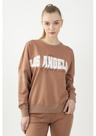 Resim Maraton Sportswear Oversize Kadın Bisiklet Yaka Uzun Kol Basic Mantar Sweatshirt 22168-mantar 