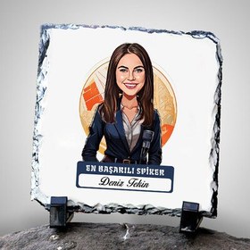 Resim Karikatürlü En Başarılı Kadın Spiker Dekoratif Taş 