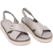 Resim Elit Rhm408 Kadın Hakiki Deri Ortopedik Düz Sandalet Gri Gri 