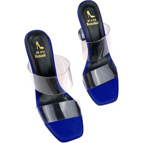 Resim Kadın Edv Mavi Şeffaf Bant Şeffaf Şampanya Topuklu Terlik 8 Cm 001 