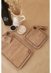 Resim -damlataş Serisi Sunum Ve Kesme Tahtası 2'li Set Ahşap Görünümlü 18 Mm Mdf Kahverengi 