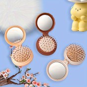 Resim 1 adet Taşınabilir Mini Saç Fırçası ile Ayna, Katlanabilir Seyahat Püfür Fırçası, Hafif Çift Katlama, ABS Kolu, Doğal Tiftik, Normal Saç Tipi için, Güzellik ve Kişisel Bakım 