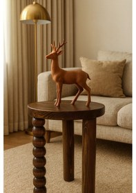 Resim Ceviz Renk Doğal Masif Ahşap Mantar Sehpa Zarif Tekli Yan Sehpa Ceviz 