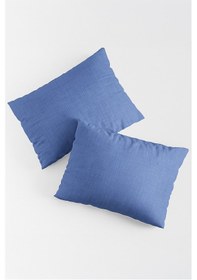 Resim Vevra 2 Li Çizgili Mavi Renk Yastık Kılıfı Pamuklu Kumaş Fermuarlı Gri 