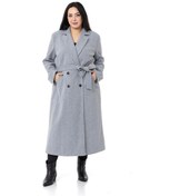 Resim Büyük Beden Yırtmaçlı Uzun Astarlı Gri Kaşe Kaban-gri Gri 