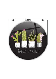 Resim Decorita Cam Kesme Tahtası | Perfect Match-Siyah Fon | Çap32cm 