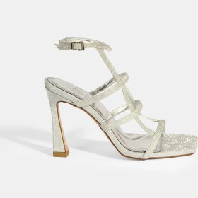 Resim Desa Kadın Gümüş Toka Detaylı Topuklu Abiye Sandalet 