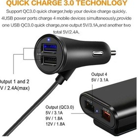Resim Evrensel 4 Bağlantı Noktalı Usb Araç Şarj Cihazı Ön Koltuk Arka Koltuk Qc3.0 Hızlı Şarj Usb Adaptörü 