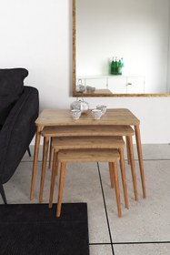 Resim Enda Home 4'lü Zigon Sehpa Ahşap Ayaklı Yan Sehpa 