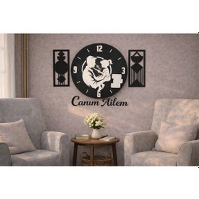 Resim Canım Ailem Temalı Duvar Saati 40 Cm Çiçekler 30 Cm No 10042 Çok Renkli 