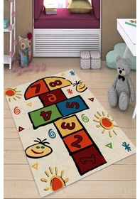 Resim Dijital Baskılı Renkli Sayılar Dekoratif Yıkanabilir Kaymaz Taban Çocuk Halısı Çok Renkli 